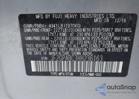 2017 Subaru Crosstrek 2.0I Premium из США, поврежденный, VIN JF2GPABC3HH236163